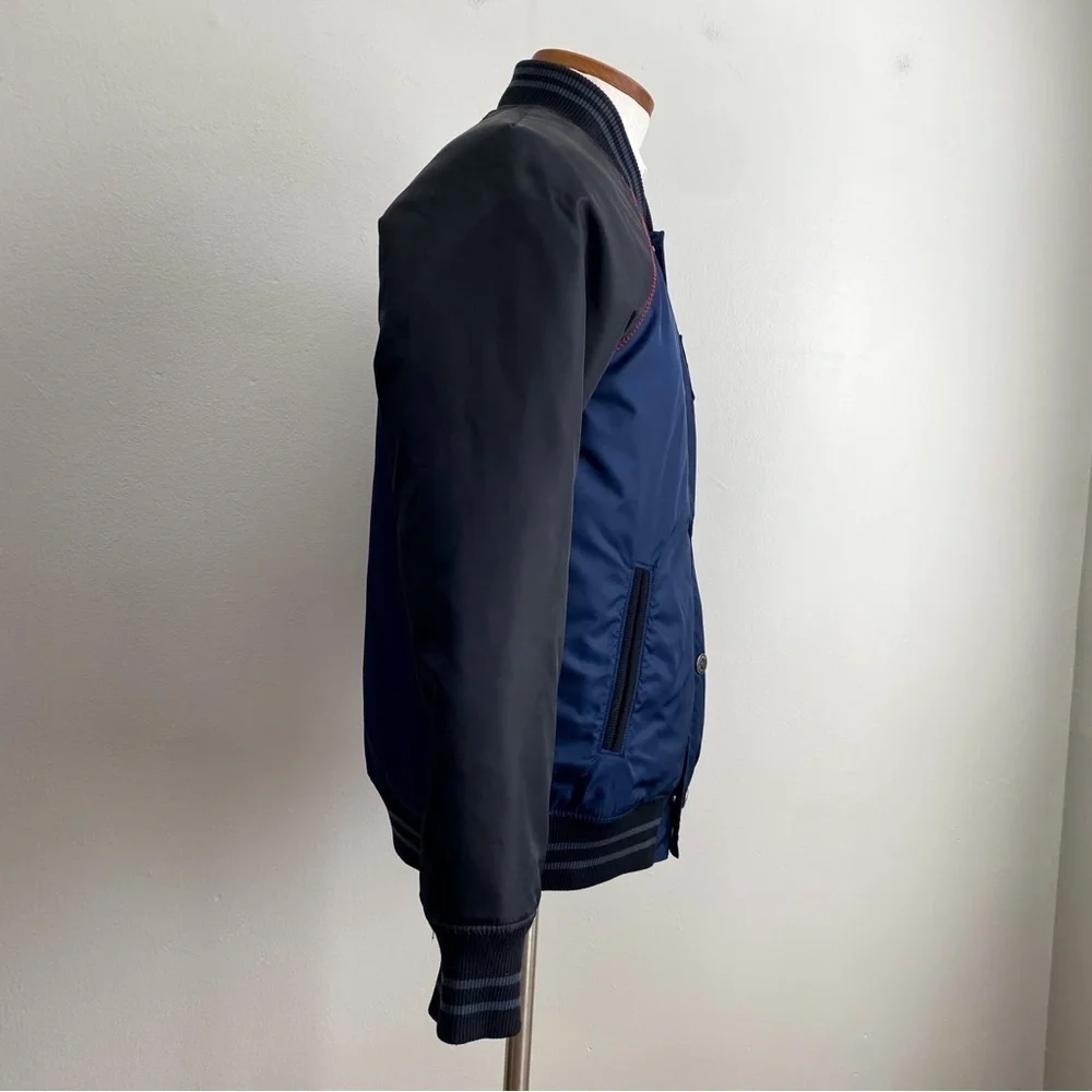 True Religion Men’s Bomber Varsity Jacket Quilted Nylon Navy Black Streetwear M